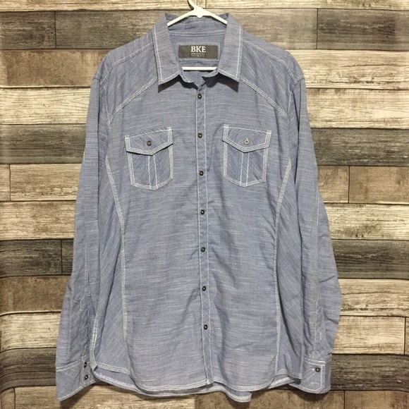 BKE Athletic Fit Button Up Shirt Men’s XL Blue Striped Lightweight Casual - Picture 5 of 8